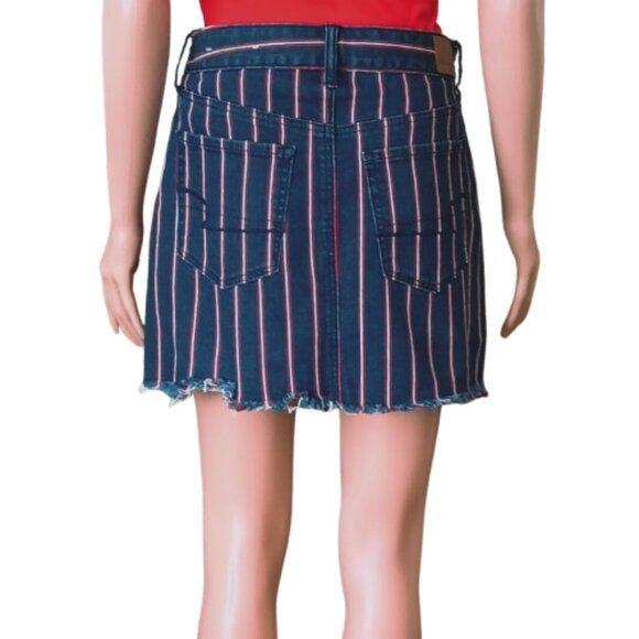 American Eagle Striped Mini Skirt 6 Red White Blue Super Stretch Denim Cut Off - Picture 6 of 12